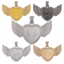 25MM sublimation blank wings heart pendant with zircon - jewelry part